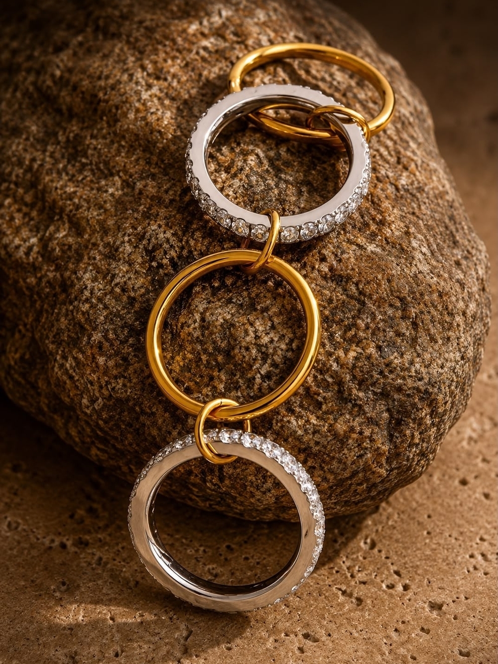 Gold and Silver Crystal Stack Rings - Picture 2 of 6
